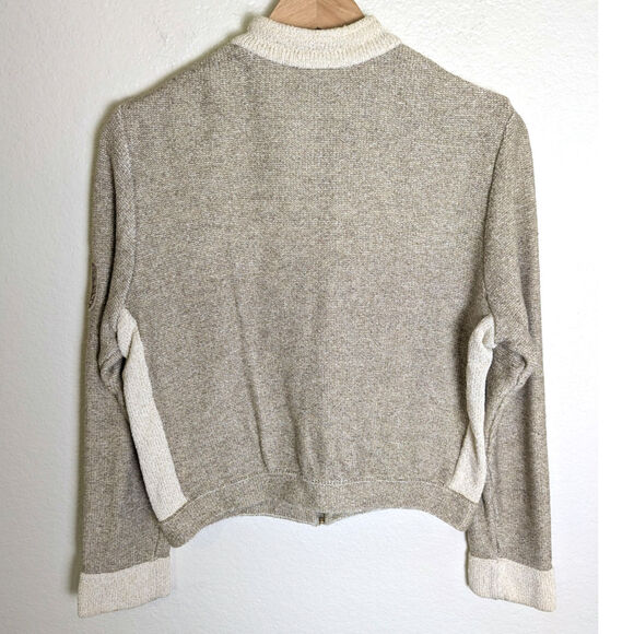 St John Sport Marie Gray Gold Beige Zip Santana Knit Metallic Sweater Petite XS - Picture 2 of 12